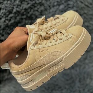cream platform puma sneakers